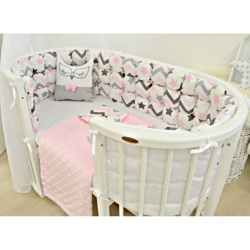 Ovalbed® Crib set Pom-poms pink