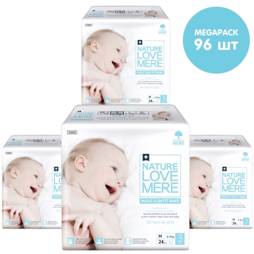Baby diapers Magic Slim Fit, MEGAPACK, Nature Love Mere, Size M [6-9 kg] 96pcs