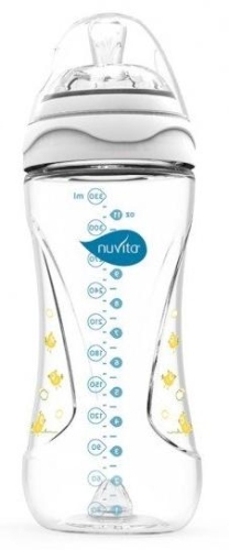 Пляшечка для годування Mimic 330 мл 4м + Антиколікова, біла, Nuvita™ Італія