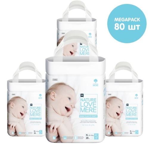 Baby Panty Diapers Magic Slim Fit, MEGAPACK, Nature Love Mere, Size XL [10-14 kg] 80pcs
