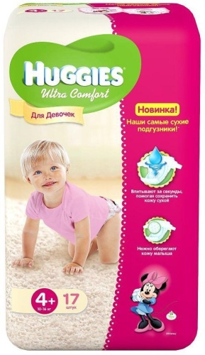 Підгузки для дівчаток Huggies Ultra Comfort 4+ Small 17 шт (5029053543741)