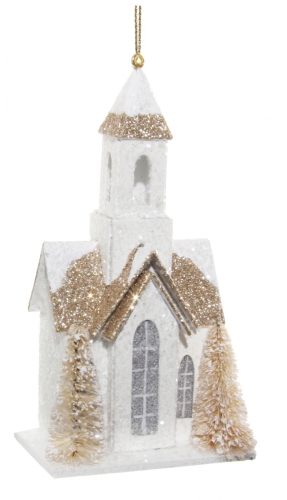 Новогодний декор Бумажная церковь, Shishi, бело-золотая, 12 см, арт. 55716