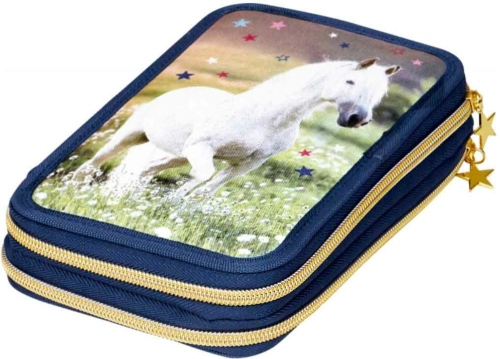 Pencil case with two compartments Horse Friends blue, Spiegelburg [15274] Germany