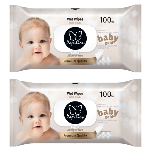 Влажные салфетки детские PAPILION Baby Sensitive 2X100 шт (с крышкой) Турция