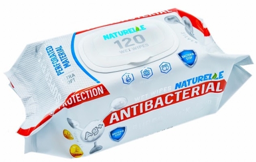 Wet wipes NATURELLE Antibacterial with D-panthenol, Silver ions and Vitamin E, 120 pcs.
