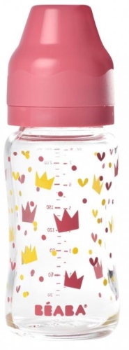 Beaba® | Стеклянная бутылочка для кормления и хранения смеси с широким горлышком, 240 мл, розовая, Франция / Бутылочки и соски