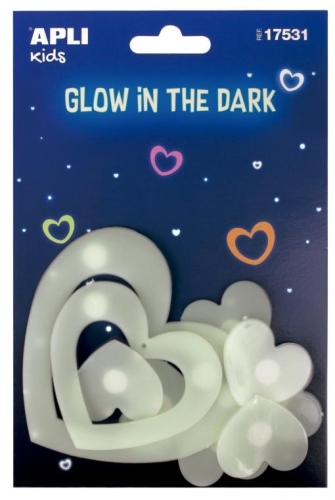Luminescent glowing 3D stickers Apli Kids Hearts