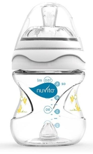 Пляшечка для годування Mimic 150 мл 0м + Антиколікова, біла, Nuvita™ Італія