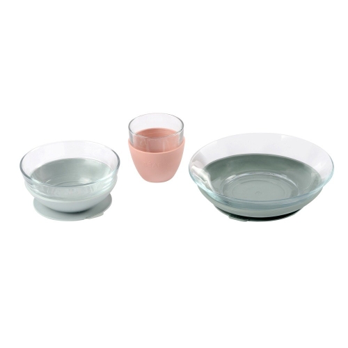 Набор стеклянной посуды Beaba 3 предмета - розовато-серый