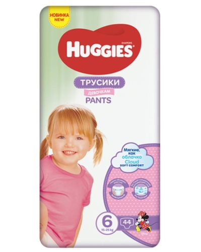 Diapers-panties for girls Pant 6 Low Mega, Huggies, 15-25 kg, 44 pcs.