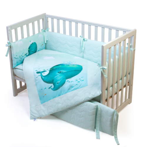 Bed set for baby bed Veres Menthol whale (6 units), art. 217.08