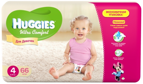 Підгузки Huggies Ultra Comfort 4 Mega для дівчаток 66 шт (5029053543628)