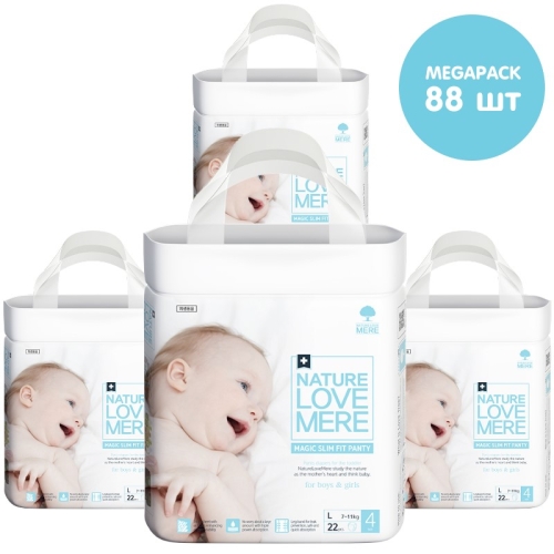 Baby Panty Diapers Magic Slim Fit, MEGAPACK, Nature Love Mere, Size L [7-11 kg] 88pcs