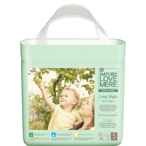 Baby diapers Long Night, Nature Love Mere, Size XL [10-14 kg] 24pcs
