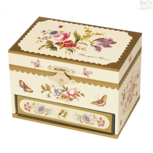 Music box with flowers yellow, with ballerina figure, Trousselier™, France (S35102)