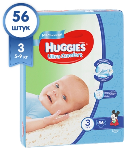 Підгузки дитячі Huggies Ultra Comfort 3 (5-9 kg) (56 шт) Boy