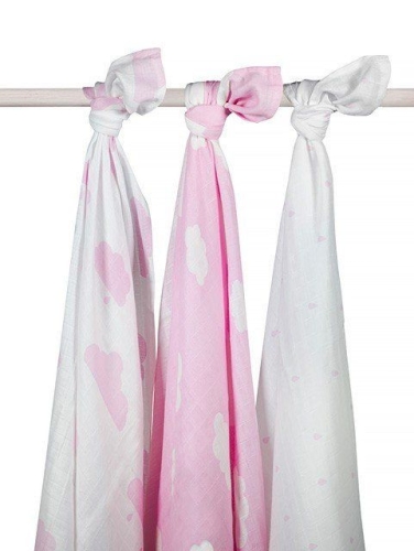 Set (3pcs) of muslin diapers 115x115cm, Pink clouds, Jollein™ Holland