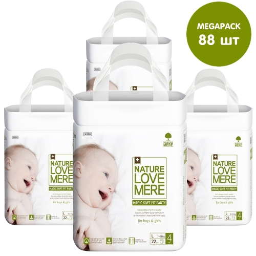 Підгузки-трусики дитячі Magic Soft Fit, MEGAPACK, Nature Love Mere, Розмір L [7-11 kg] 88шт