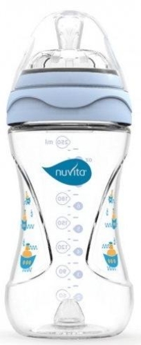 Пляшечка для годування Mimic 250 мл 3м + Антиколікова, блакитна, Nuvita™ Італія