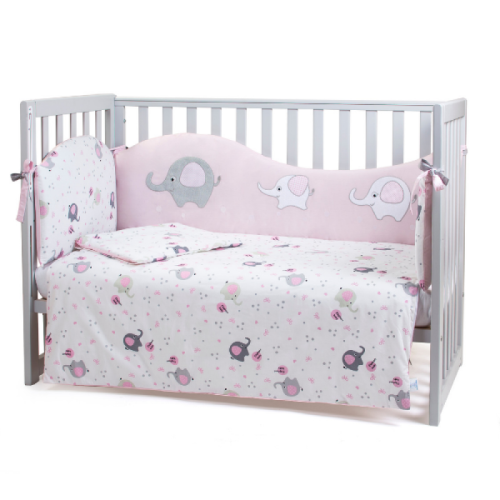 Bed set for baby bed Veres Elephant family pink (6 units), art. 208.05