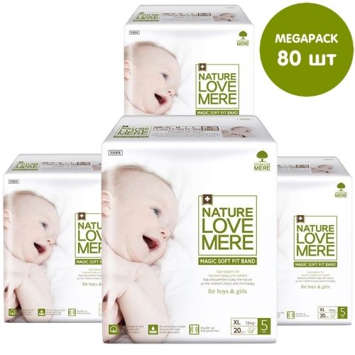 Baby diapers Magic Soft Fit, MEGAPACK, Nature Love Mere, Size XL [12+ kg] 80pcs