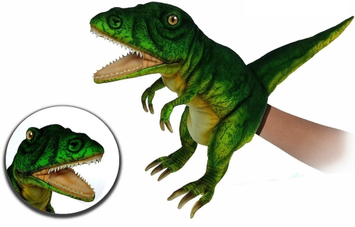 Теранозавр Рекс (неоновый зеленый), игрушка на руку, 50 см, реалистичная мягкая игрушка Hansa (7763)