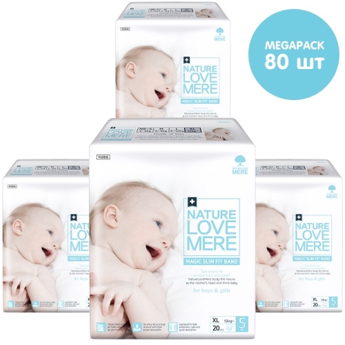 Baby diapers Magic Slim Fit, MEGAPACK, Nature Love Mere, Size XL [12+ kg] 80pcs