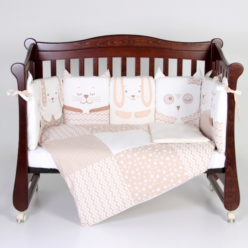 Bed set for baby bed Veres Smiling animals beige (6 units), art. 216.06