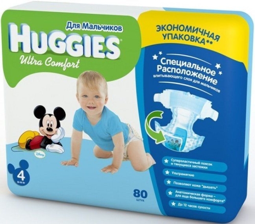 Підгузки для хлопчиків Huggies Ultra Comfort 4 Giga 80 шт (5029053543673)